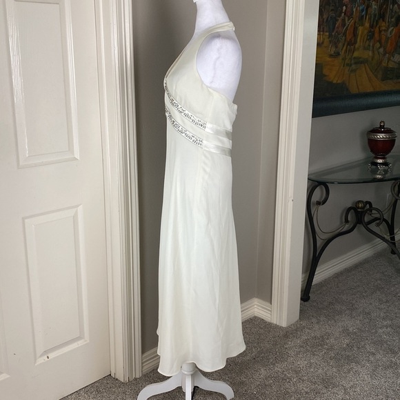 Evan Picone White Halter Beaded Cocktail Party Midi Dress size 8 - Picture 4 of 9